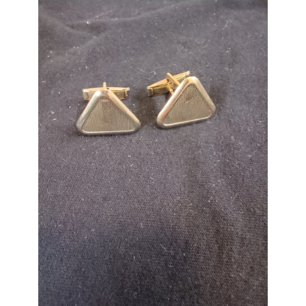 Vintage Triangle Gold Toned Cufflinks With Bullet‎ Back
